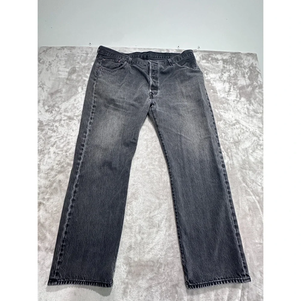 Levi's 501 Jeans Mens Size 42x30 Charcoal Gray Straight Leg Button Fly EUC